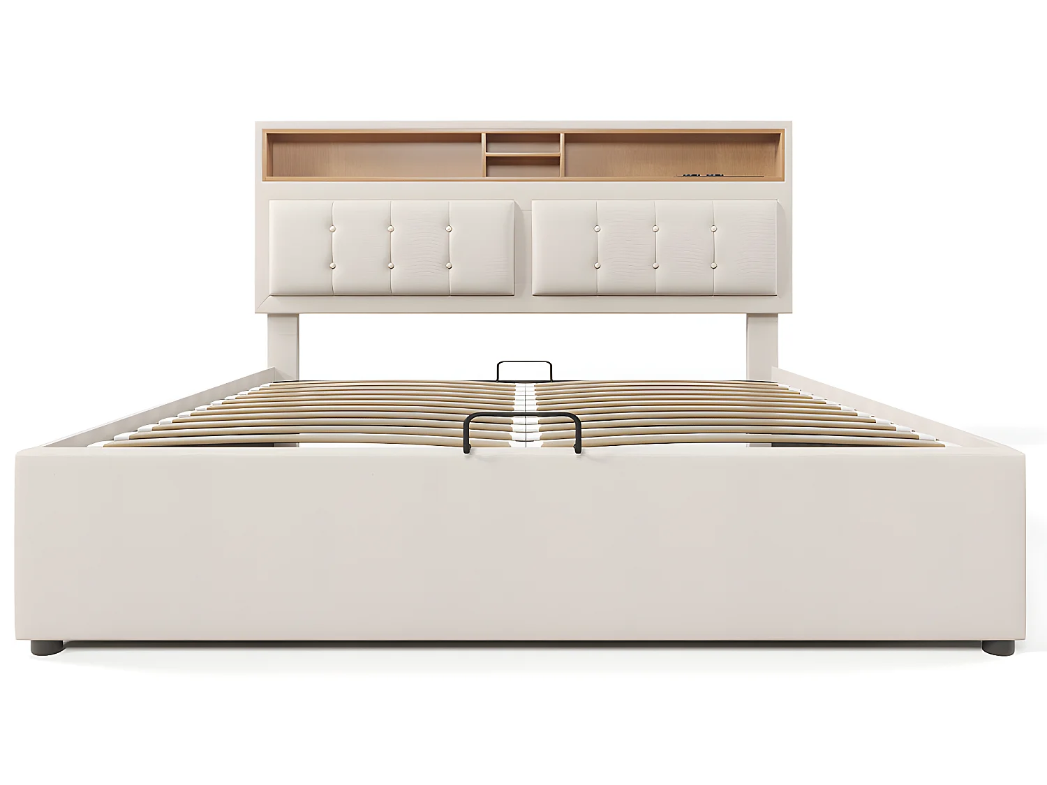 Lit avec chevets - 160 x 200 cm - avec Prise USB - Beige - Sweiko