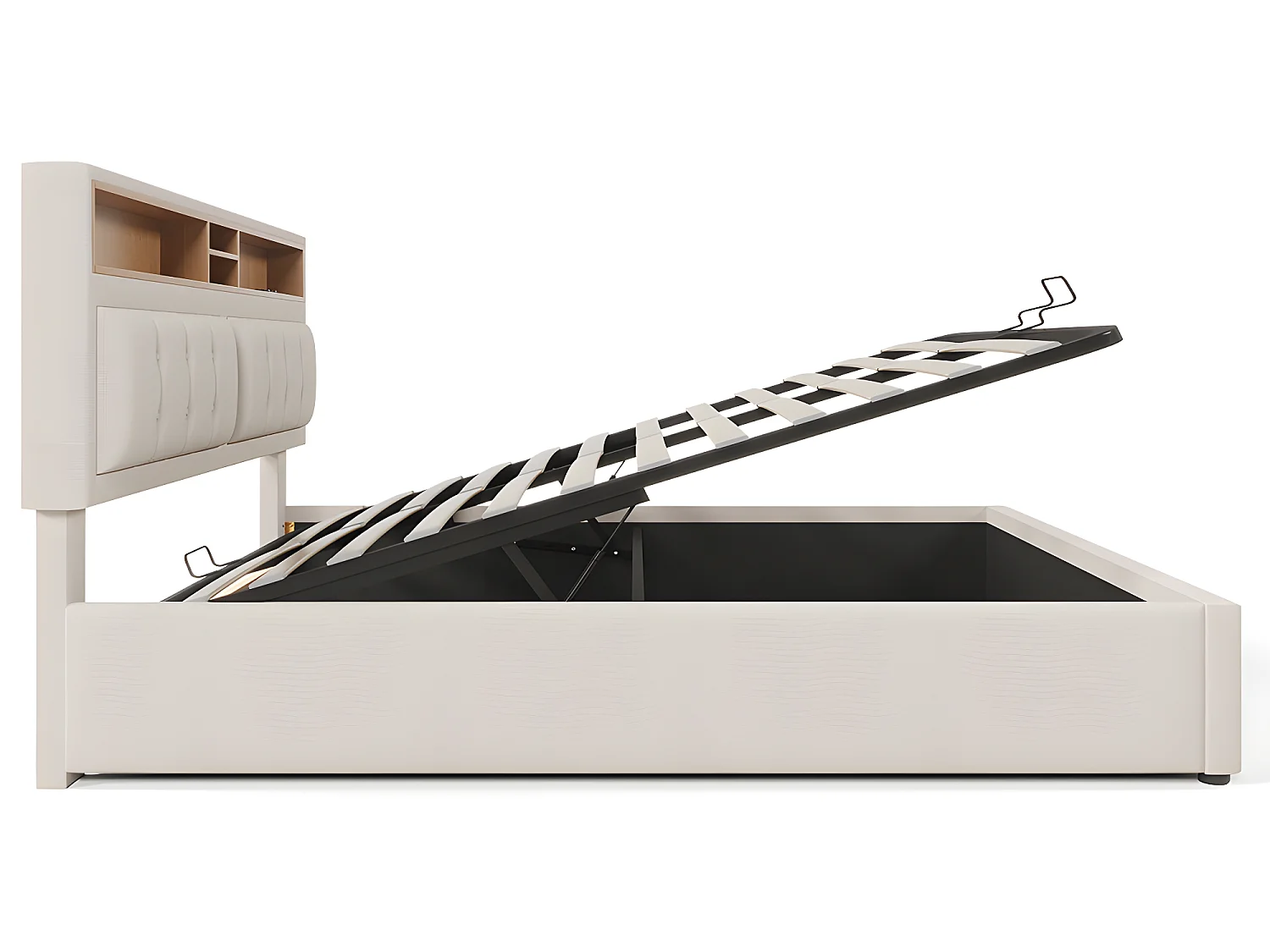 Lit avec chevets - 160 x 200 cm - avec Prise USB - Beige - Sweiko