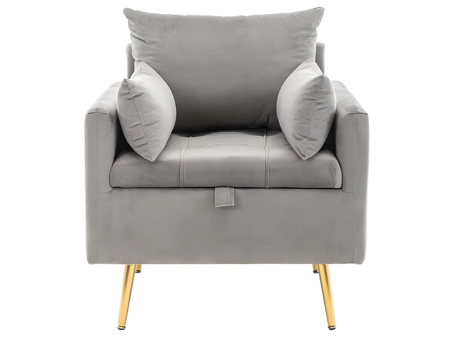 Fauteuil tissu en velours - pieds dorés en métal - avec rangement - gris - Sweiko