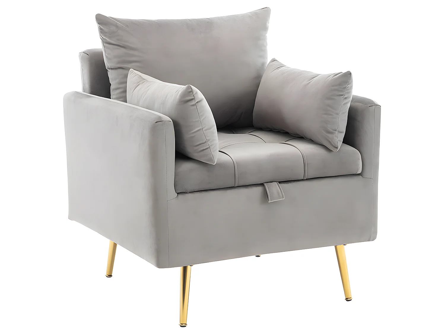 Fauteuil tissu en velours - pieds dorés en métal - avec rangement - gris - Sweiko