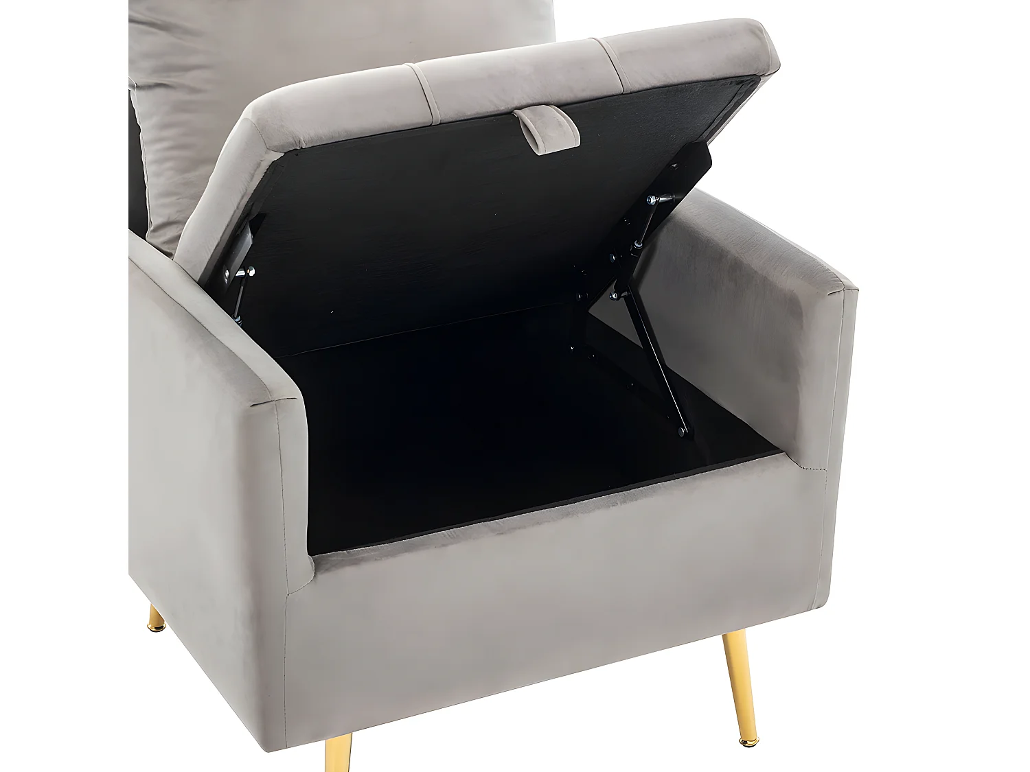 Fauteuil tissu en velours - pieds dorés en métal - avec rangement - gris - Sweiko