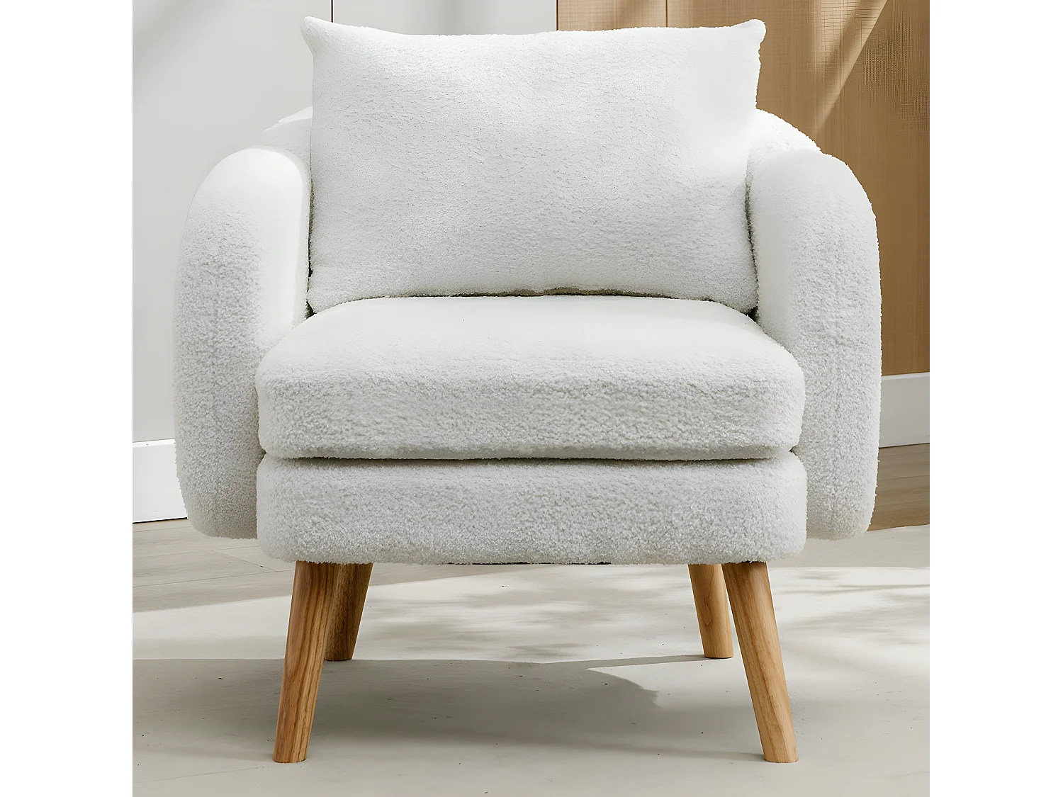 Fauteuil tissu en Teddy - pieds dorés en métal - Blanc - Sweiko