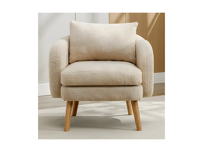 Fauteuil tissu en Teddy - pieds dorés en métal - Beige - Sweiko