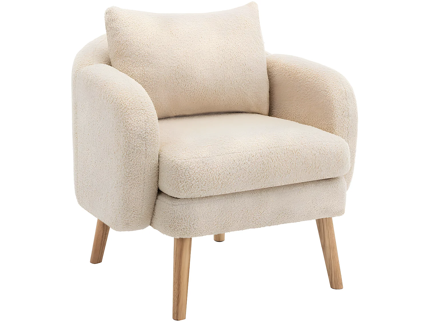 Fauteuil tissu en Teddy - pieds dorés en métal - Beige - Sweiko