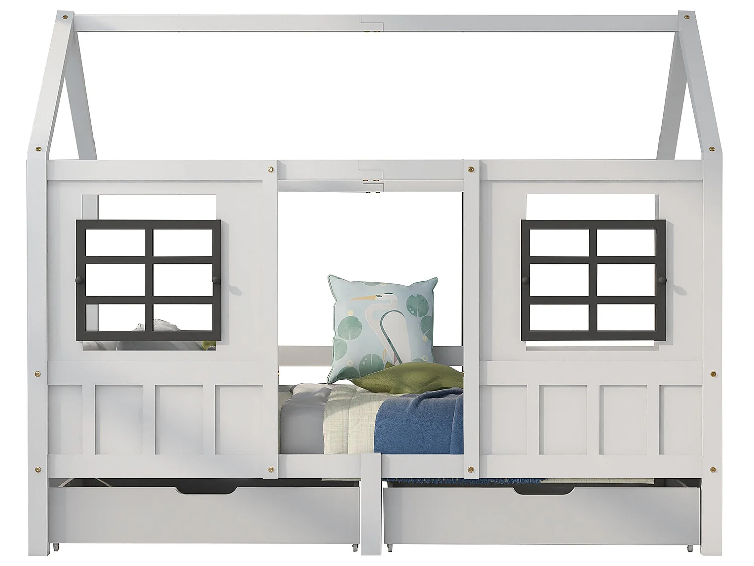 Lit cabane avec tiroir - 90 x 200 cm - Pin - Blanc - Sweiko