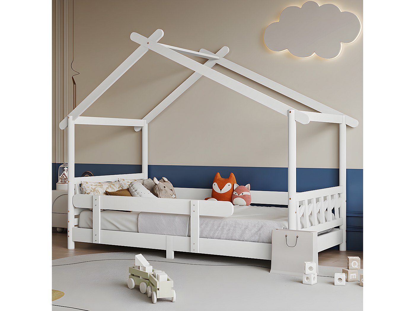 Lit Cabane Enfant 90x200cm Sweiko - Lit En Bois Avec 2 Fenêtres Et Sommier à Lattes - Blanc