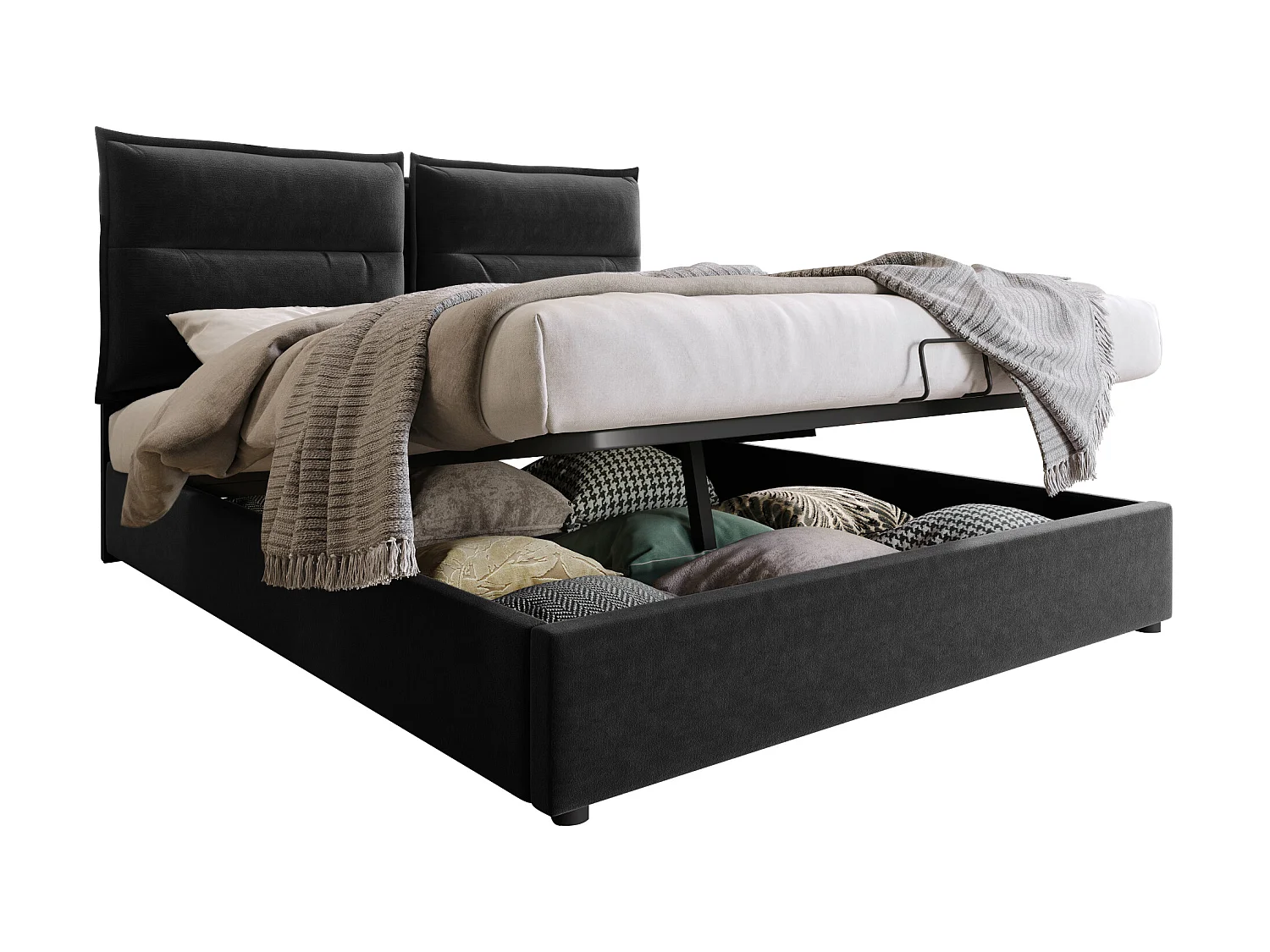 Lit coffre - 140x200cm - avec grand espace de rangement - noir - Sweiko