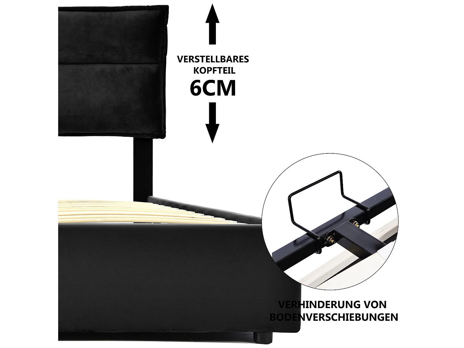 Lit coffre - 140x200cm - avec grand espace de rangement - noir - Sweiko