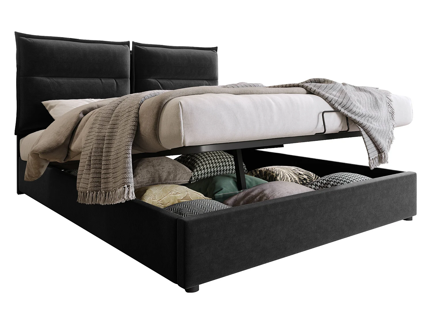 Lit coffre - 140x200cm - avec grand espace de rangement - noir - Sweiko