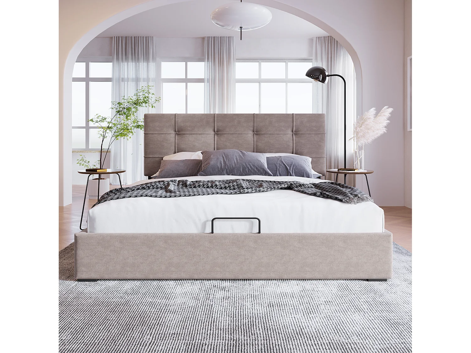 Lit coffre - avec rangement gris clair velours 140x200 cm matelas inclus - Sweiko