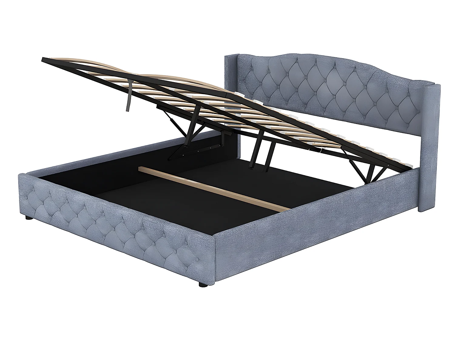 Lit coffre Lit 180 x 200 cm Lit capitonné hydraulique  multifonctionnel lit double avec rangement Gris