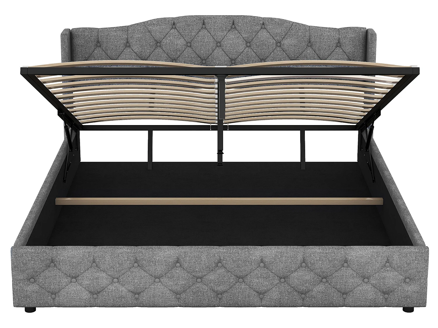 Lit coffre Lit 180 x 200 cm Lit capitonné hydraulique  multifonctionnel lit double avec rangement Gris