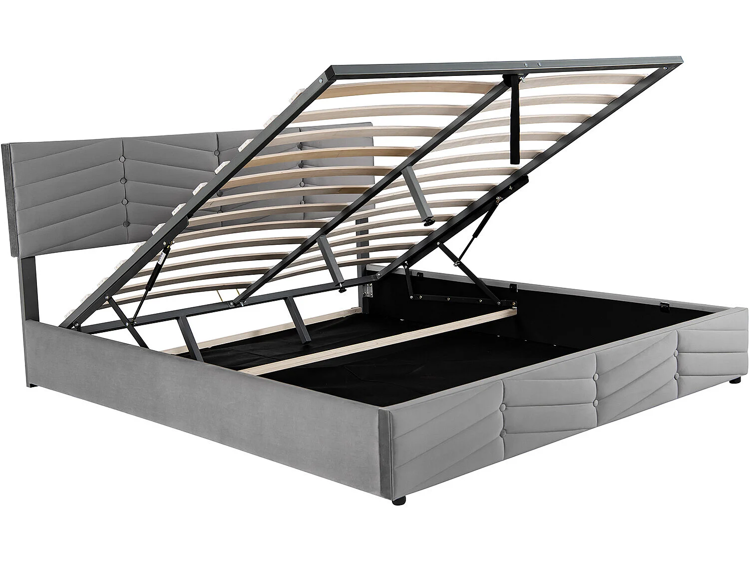 Lit adulte Lit coffre double 180 x 200 cm - Velours Gris cassé - Sweiko