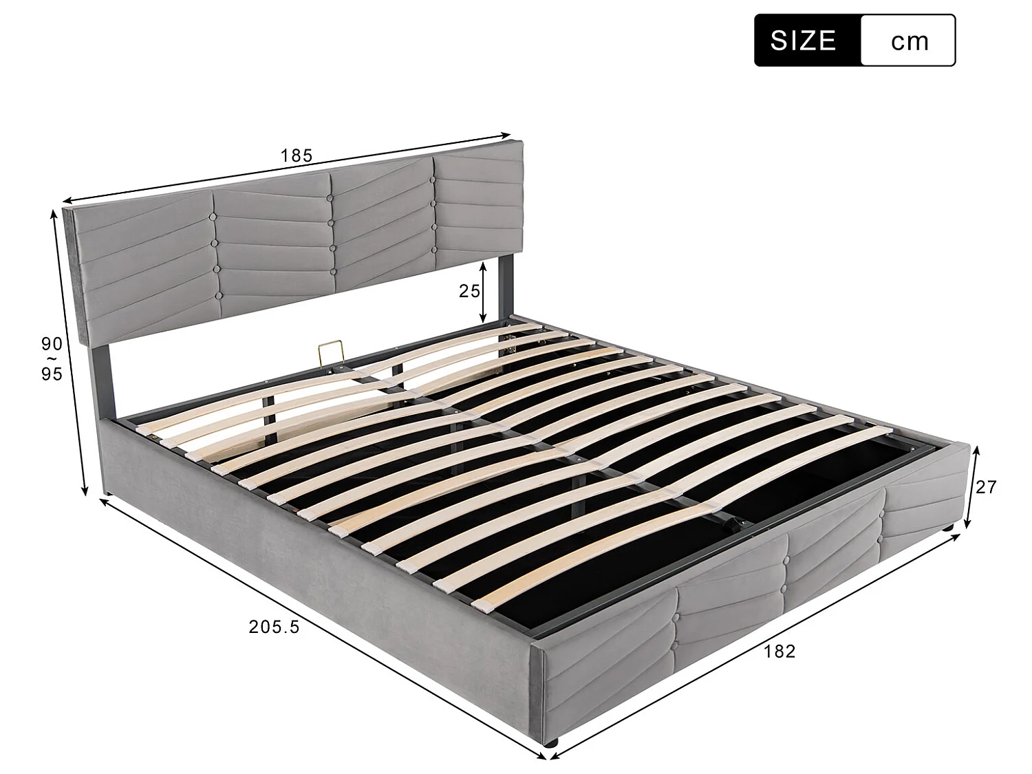 Lit adulte Lit coffre double 180 x 200 cm - Velours Gris cassé - Sweiko