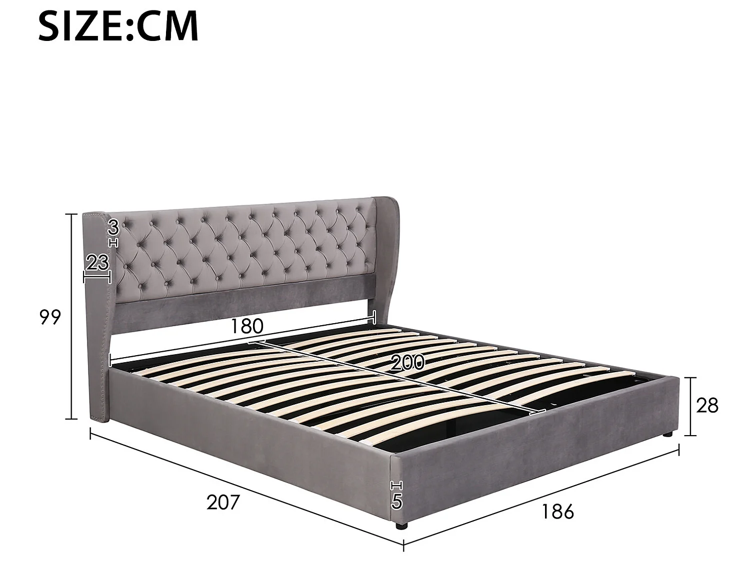 Lit coffre 180x200 cm - espace de rangement - Gris - Sweiko