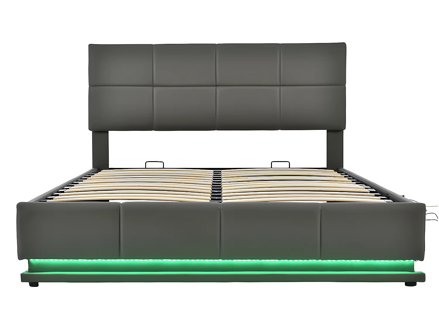 Lit coffre Lit capitonné Lit 160 x 200 cm avec LED coffre de lit lit double avec tête de lit capitonnée réglable en hauteur gris sans matelas