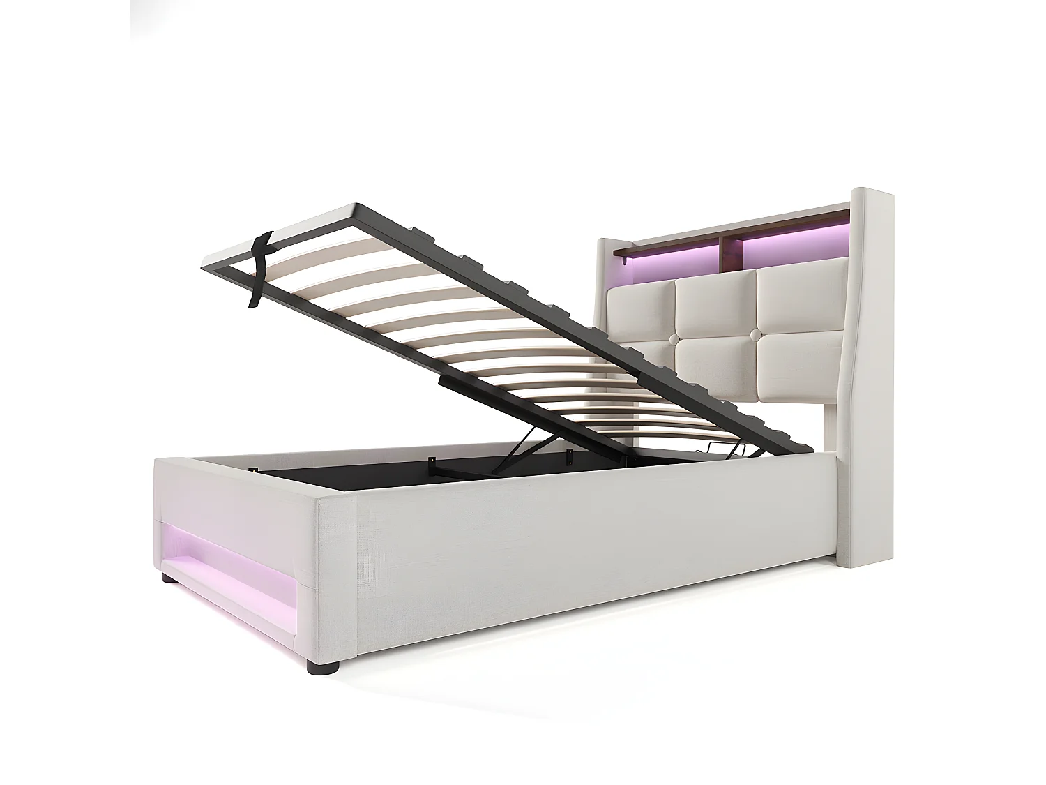 Lit coffre avec chargeur USB et LED - 90 x 200 cm - Beige - Sweiko