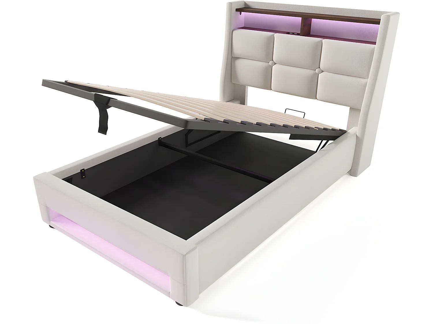 Lit coffre avec chargeur USB et LED - 90 x 200 cm - Beige - Sweiko