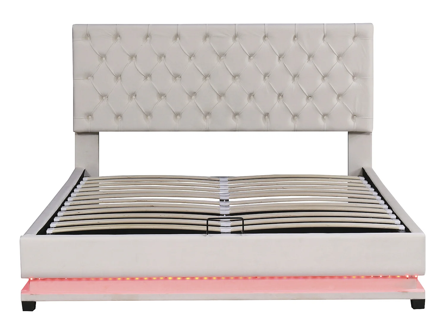 Lit coffre Lit adulte Lit capitonné avec bande lumineuse LED - beige 140x200 cm - Sweiko