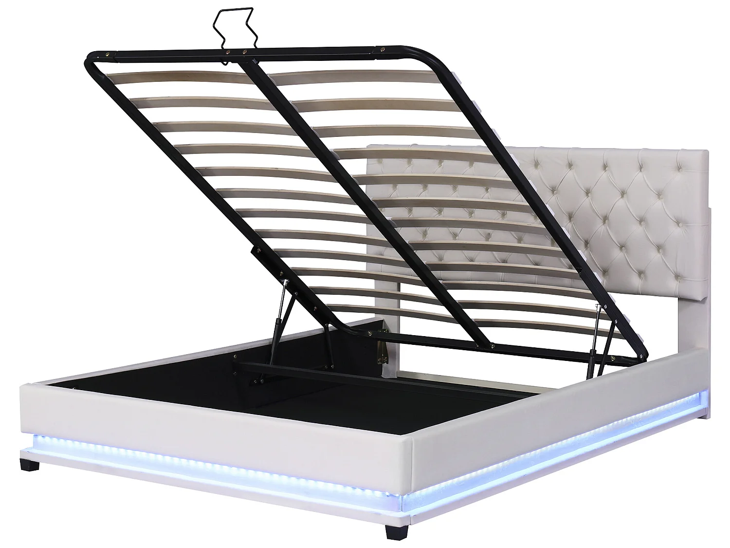 Lit coffre Lit adulte Lit capitonné avec bande lumineuse LED - beige 140x200 cm - Sweiko