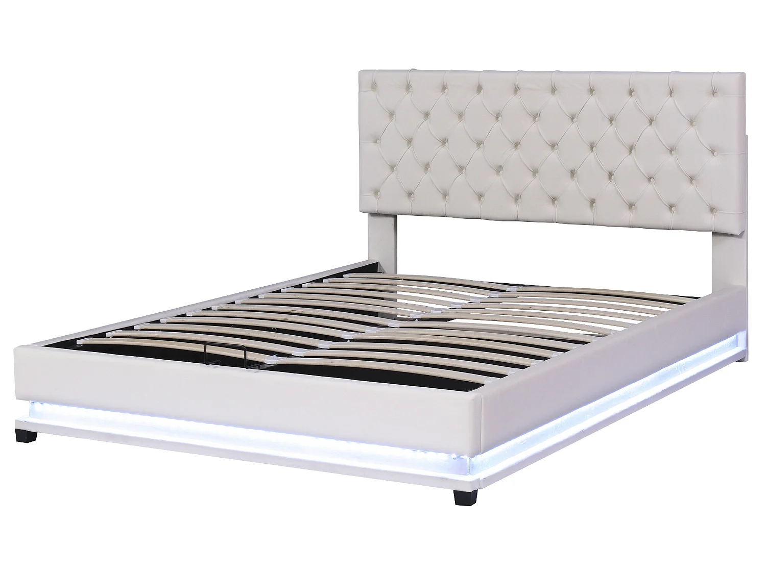 Lit coffre Lit adulte Lit capitonné avec bande lumineuse LED - beige 140x200 cm - Sweiko