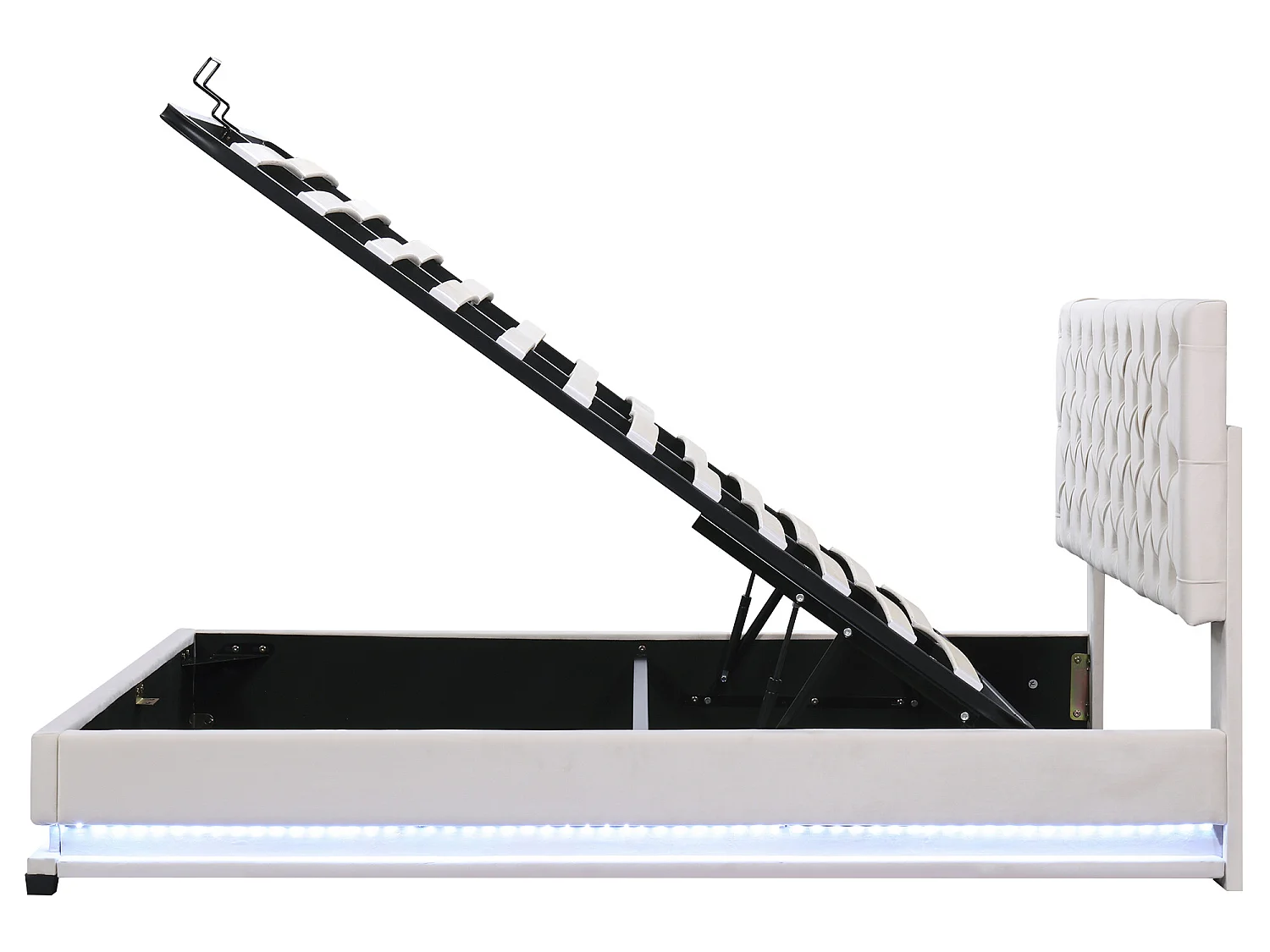 Lit coffre Lit adulte Lit capitonné avec bande lumineuse LED - beige 140x200 cm - Sweiko