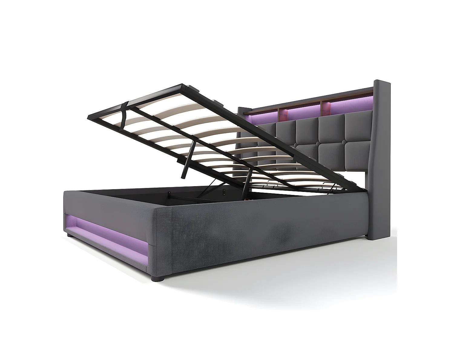 Lit coffre avec chargeur USB et LED - 140 x 200 cm - Gris - Sweiko