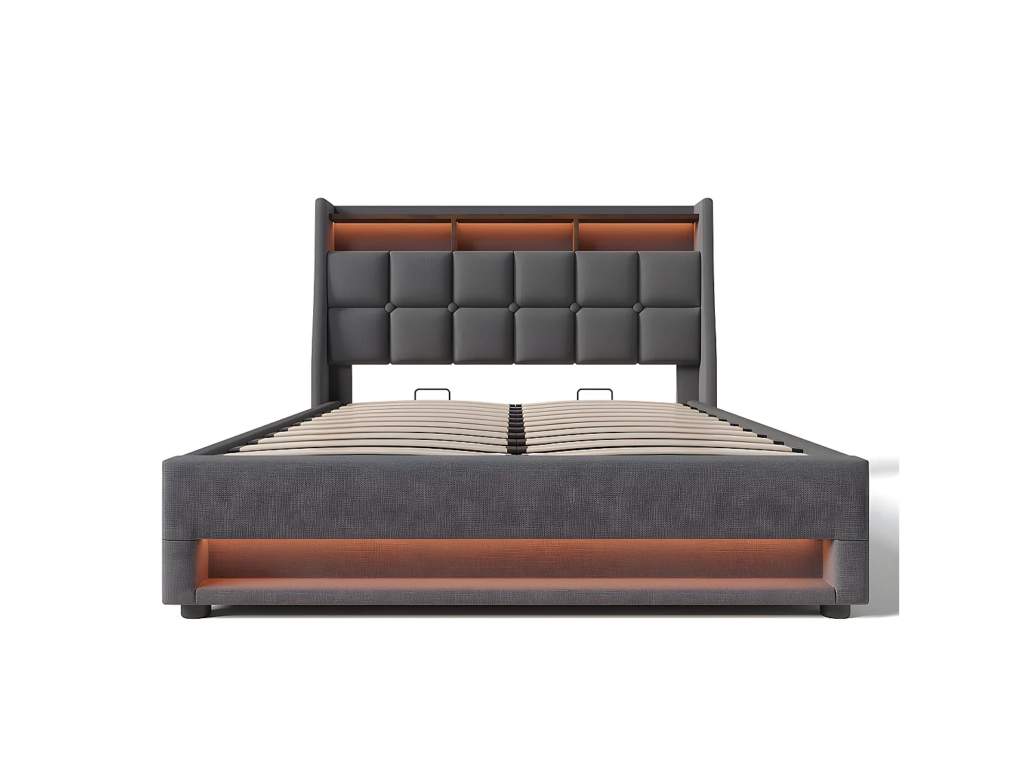 Lit coffre avec chargeur USB et LED - 140 x 200 cm - Gris - Sweiko