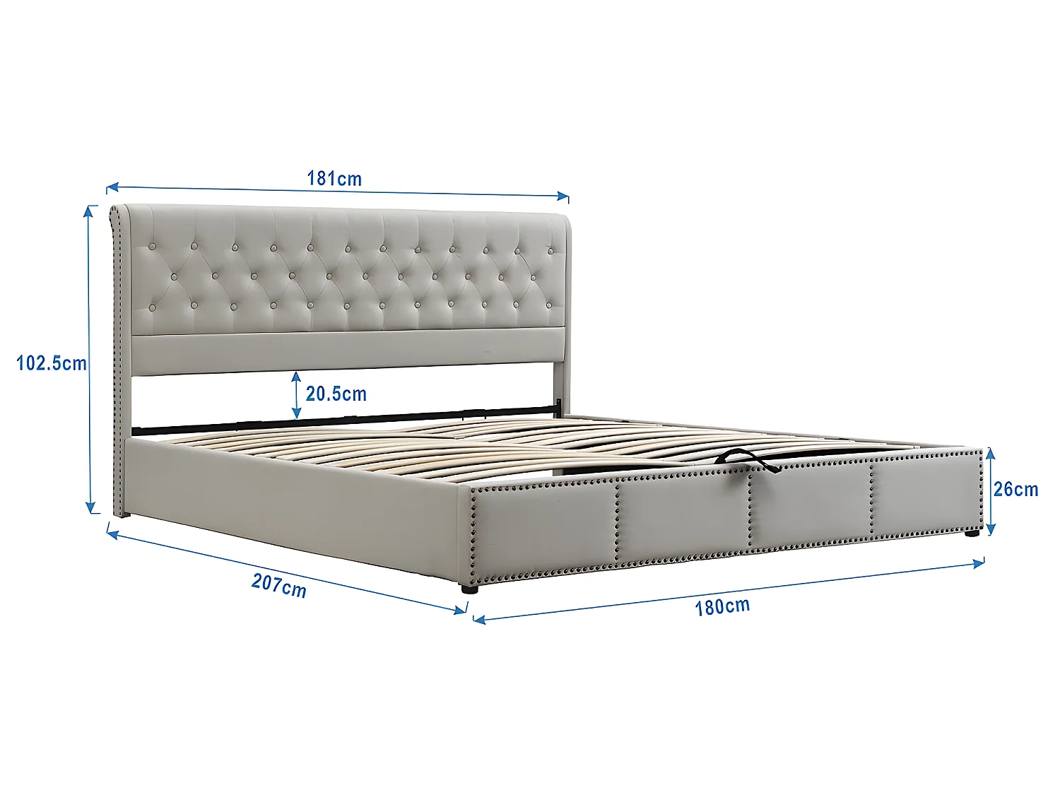 Lit coffre Lit rembourré - lit fonctionnel de rangement - 180 x 200 cm - Gris clair - Sweiko