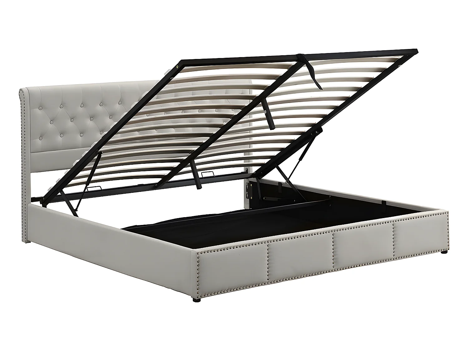 Lit coffre Lit rembourré - lit fonctionnel de rangement - 180 x 200 cm - Gris clair - Sweiko