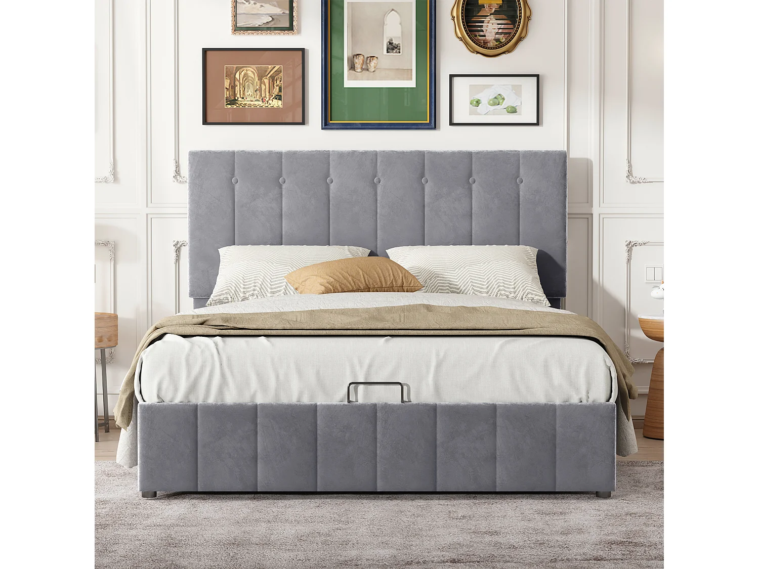 Lit coffre Lit double - gris 140x200 cm - Sweiko