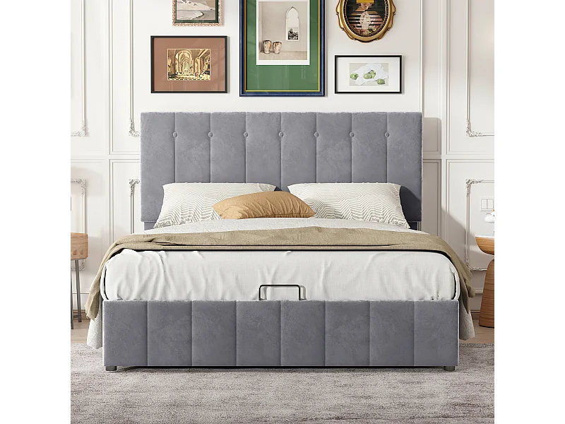 Lit coffre Lit double - gris 140x200 cm - Sweiko