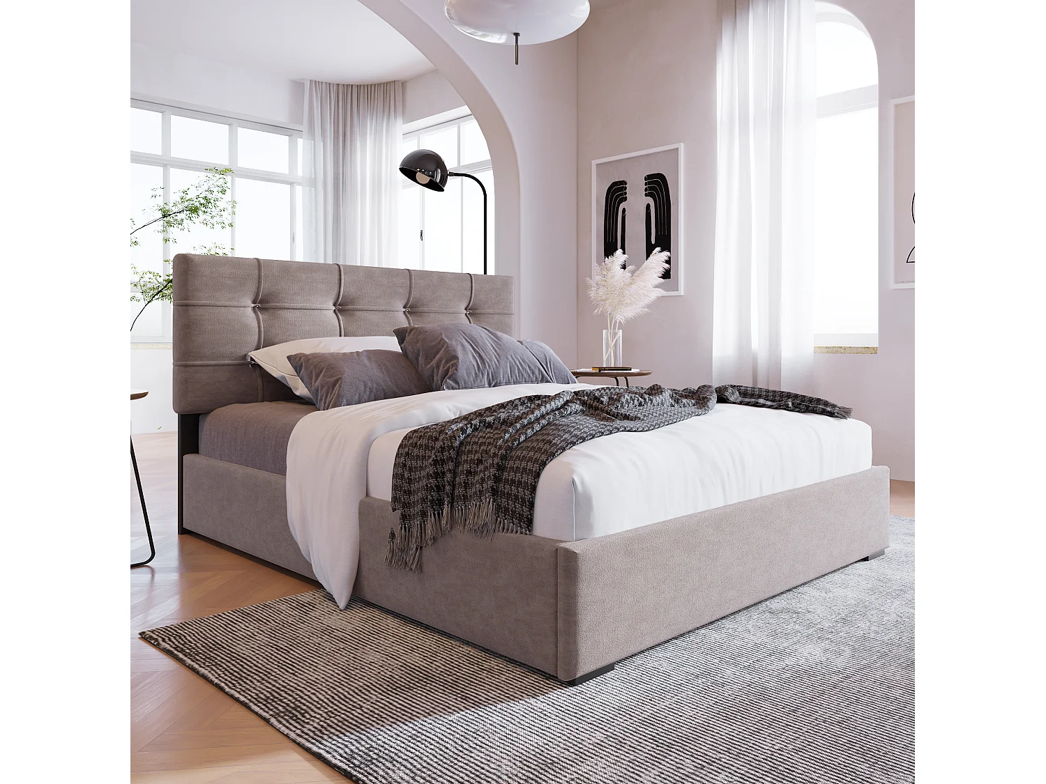 Lit coffre hydraulique canapé convertible - avec rangement gris clair velours 90x200 cm - Sweiko