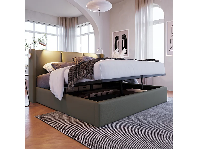 Lit coffre lit de rangement tiroirs cadre de - PU 140x200 cm Gris foncé - Sweiko