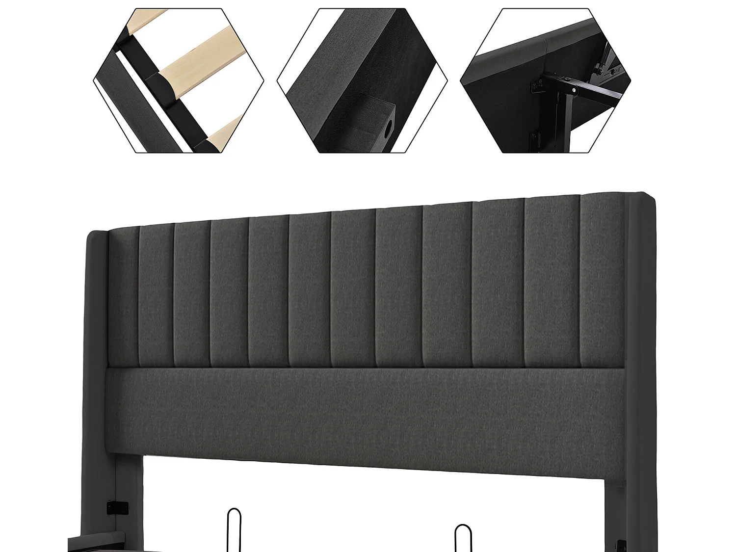 Lit coffre 180x200cm avec sommier à lattes relevable  - Gris - Sweiko