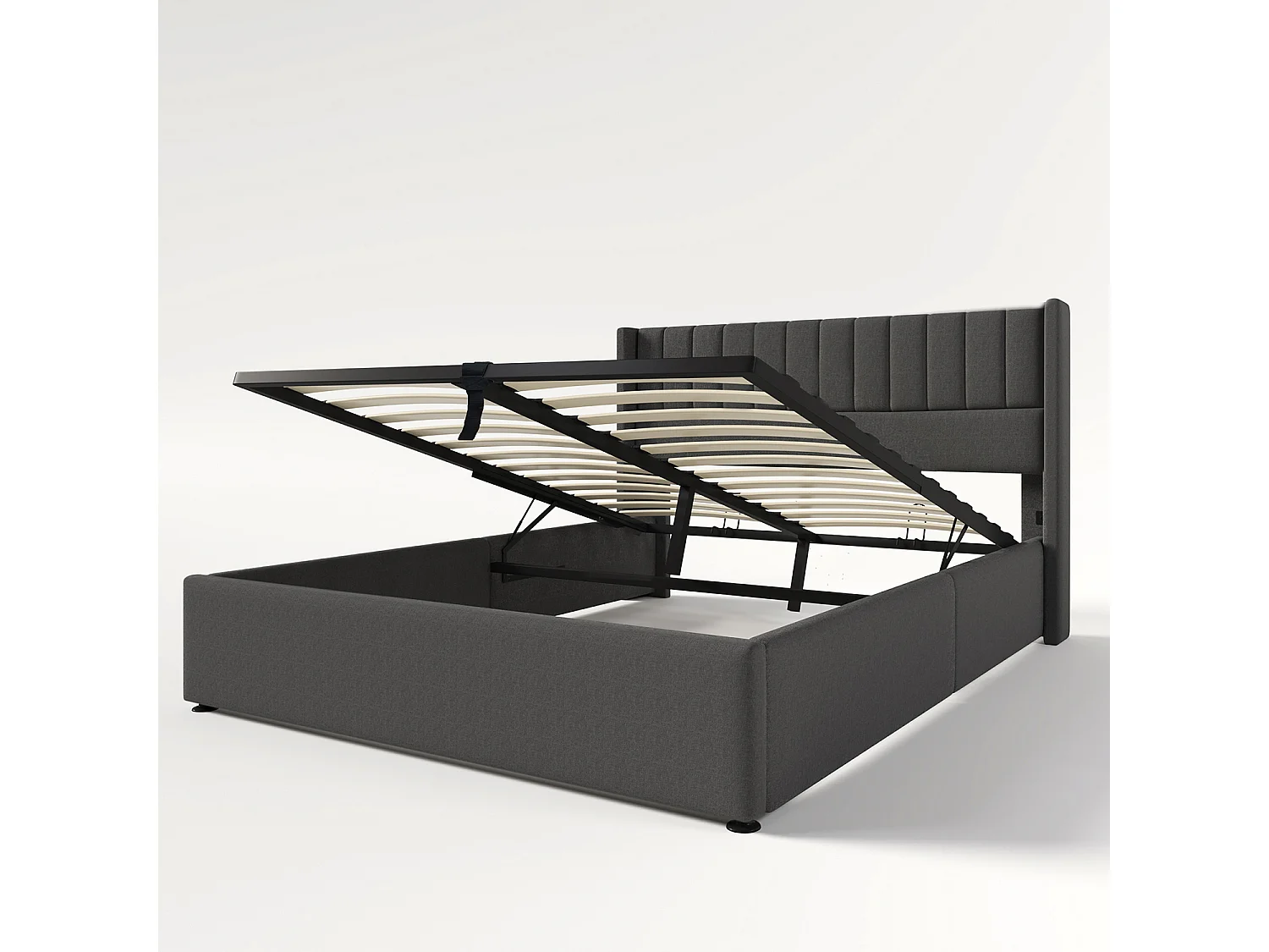 Lit coffre 180x200cm avec sommier à lattes relevable  - Gris - Sweiko