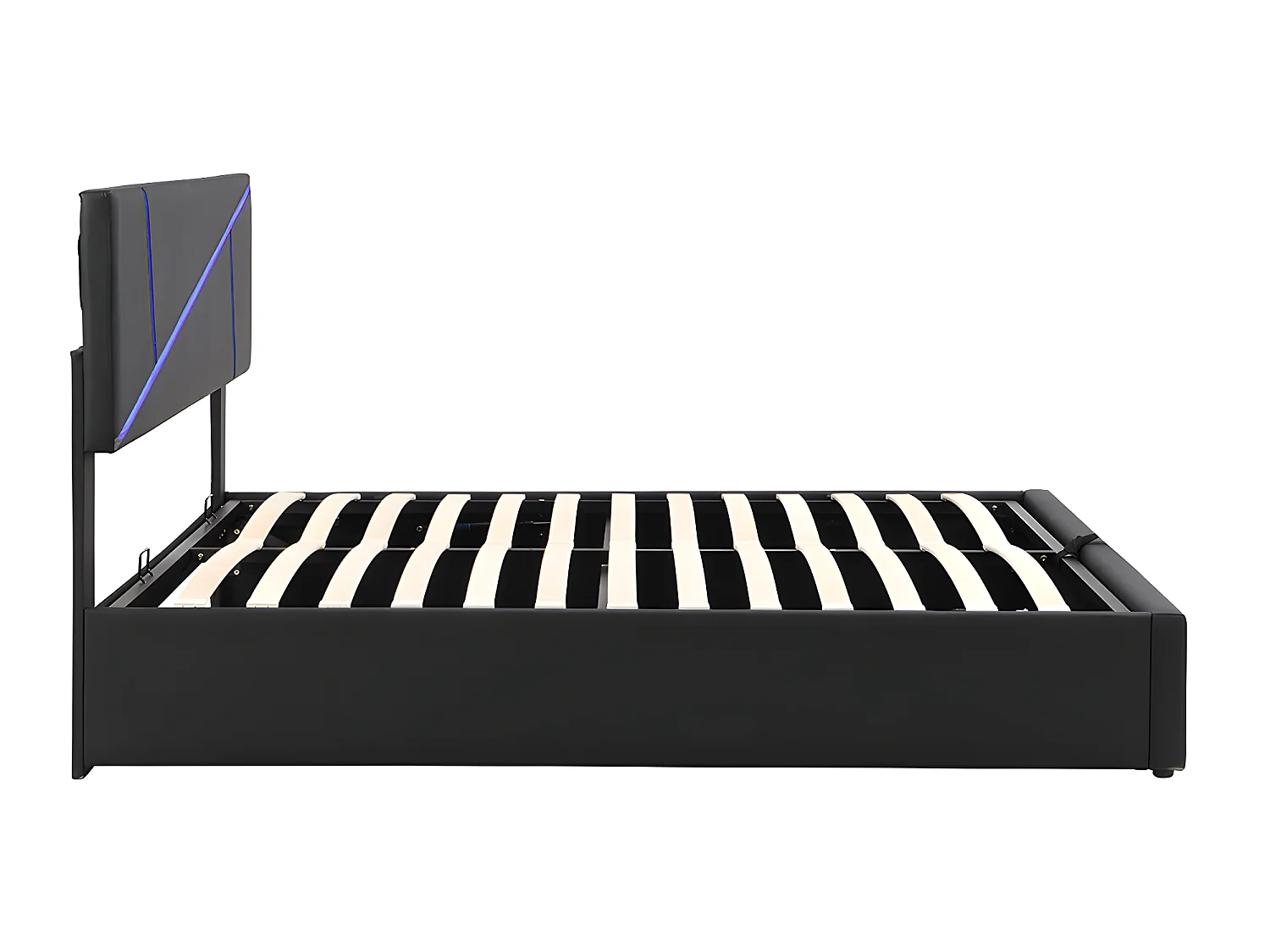 Lit coffre Lit 140x200 cm - avec barres lumineuses LED cuir synthétique, Noir - Sweiko