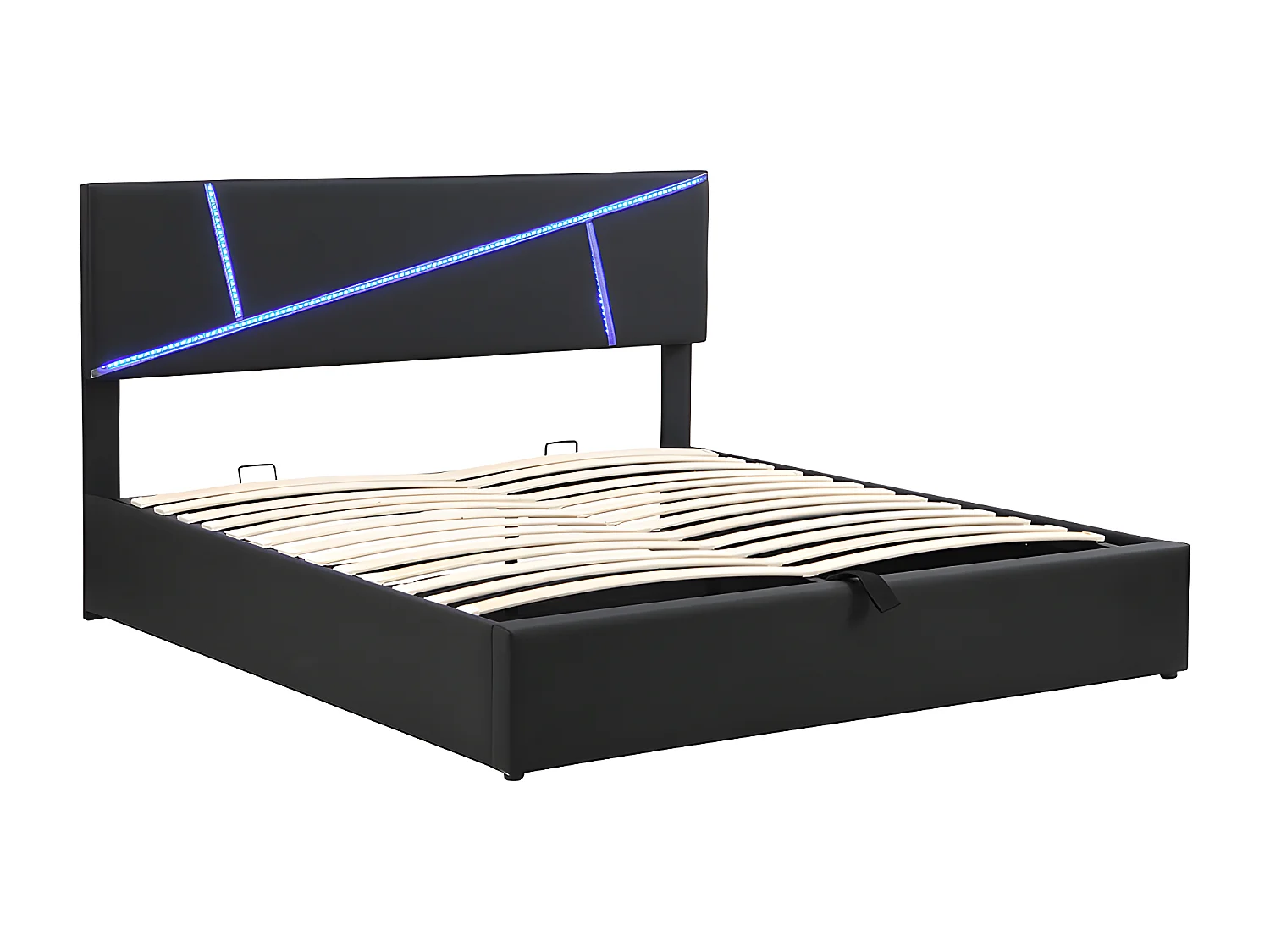 Lit coffre Lit 140x200 cm - avec barres lumineuses LED cuir synthétique, Noir - Sweiko