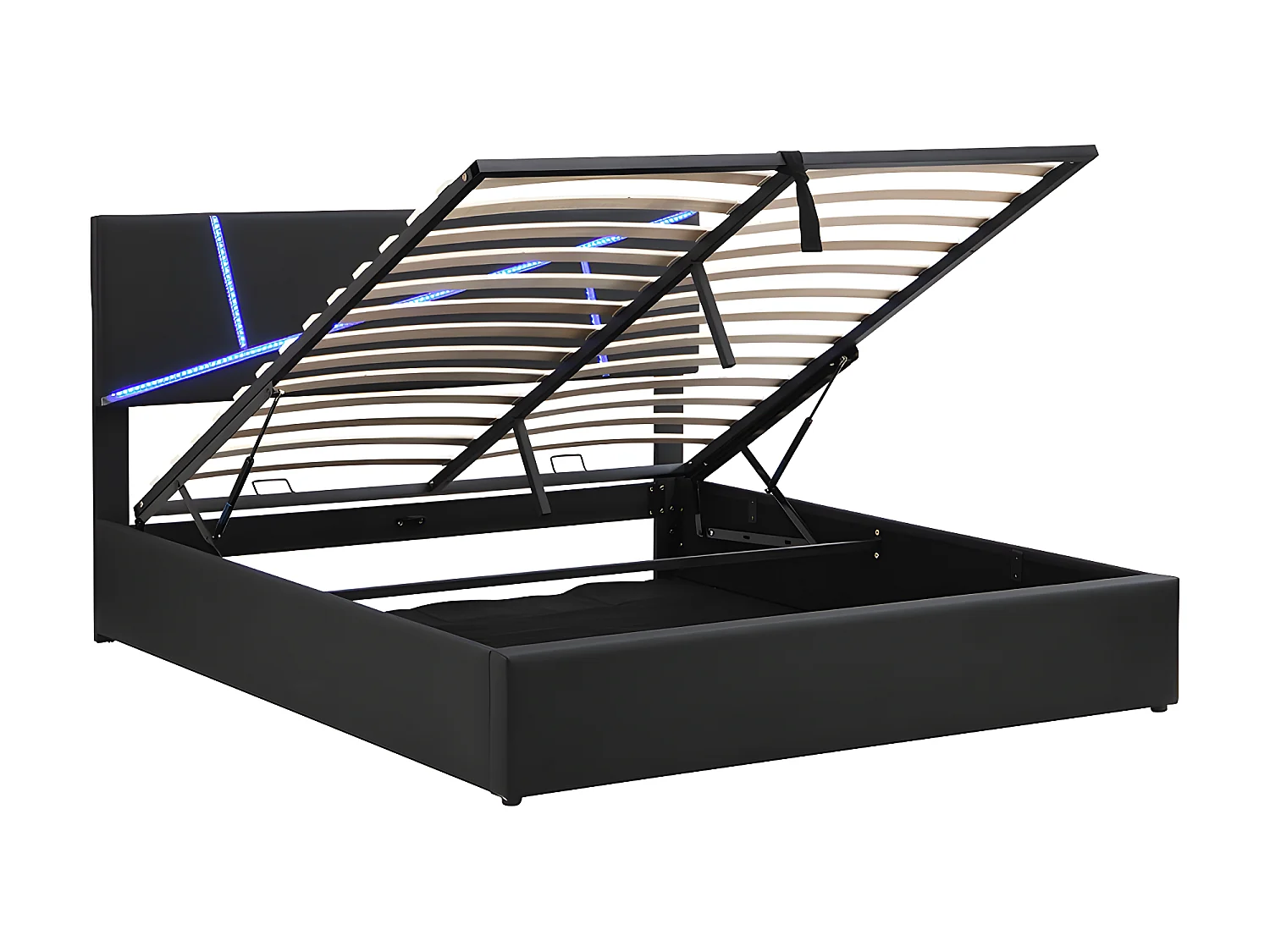 Lit coffre Lit 140x200 cm - avec barres lumineuses LED cuir synthétique, Noir - Sweiko