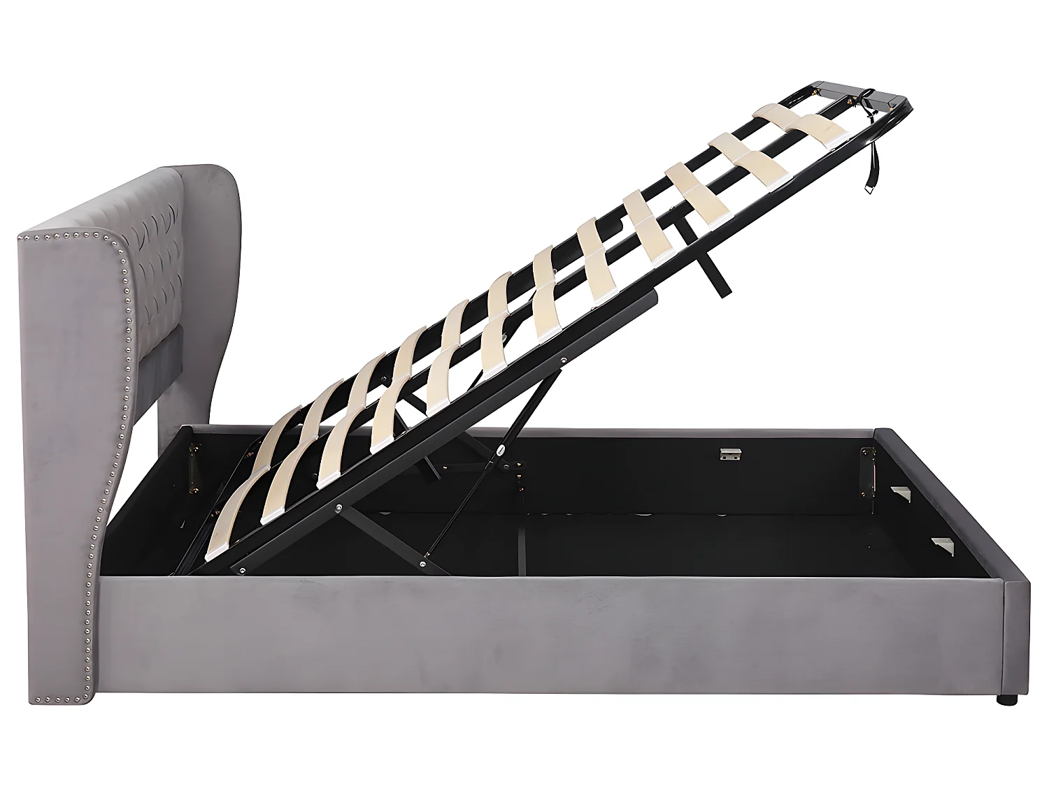 Lit coffre - 160 x 200 cm - avec sommier à lattes relevable - Gris - Sweiko