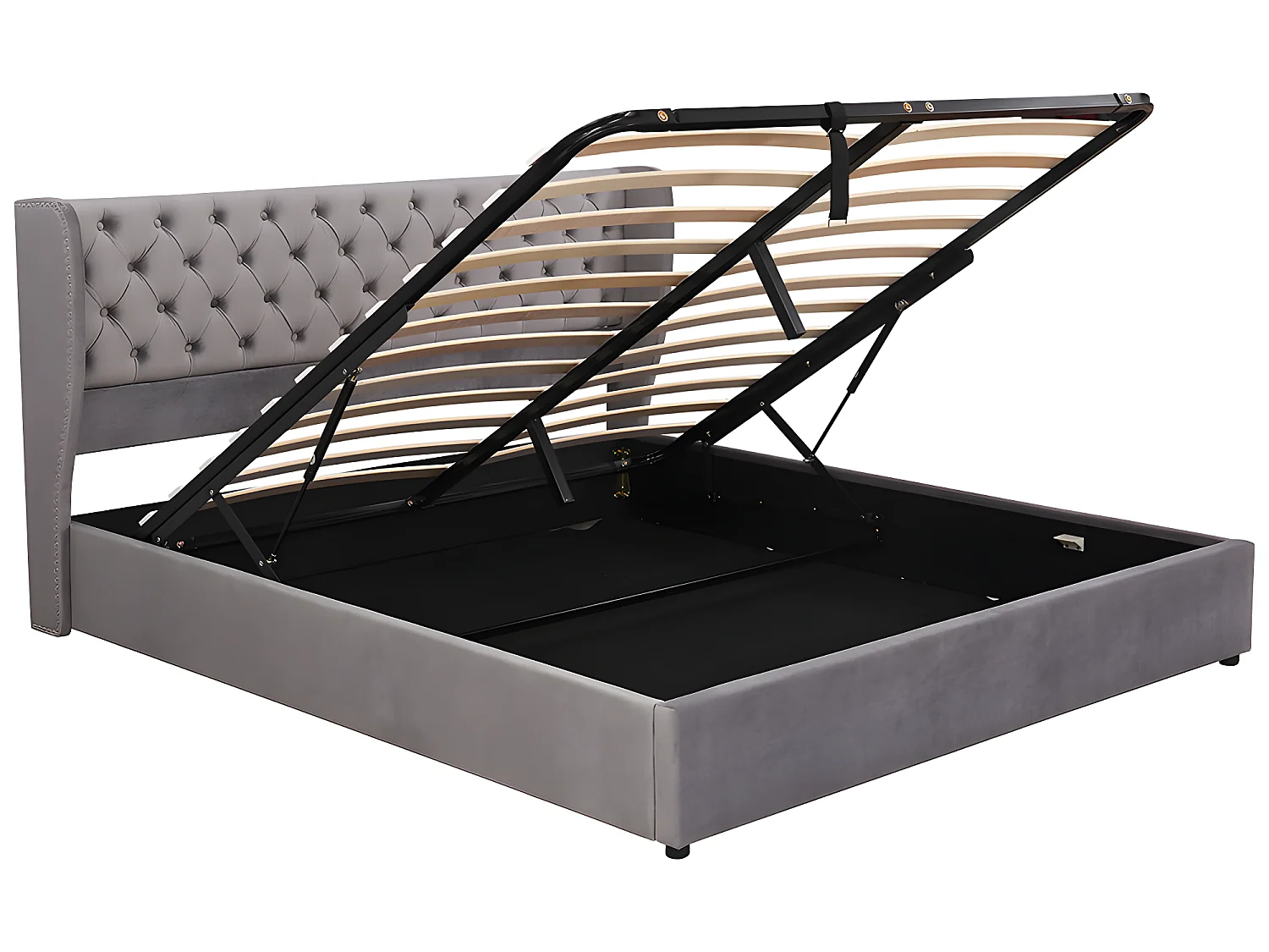 Lit coffre - 160 x 200 cm - avec sommier à lattes relevable - Gris - Sweiko