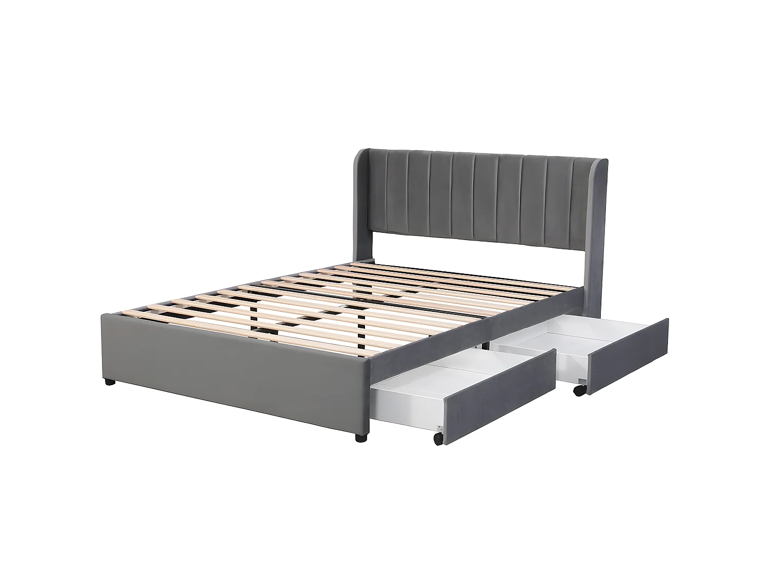 Lit coffre - 160 x 200 cm - avec sommier à lattes relevable - Gris - Sweiko