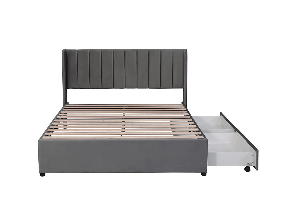 Lit coffre - 160 x 200 cm - avec sommier à lattes relevable - Gris - Sweiko