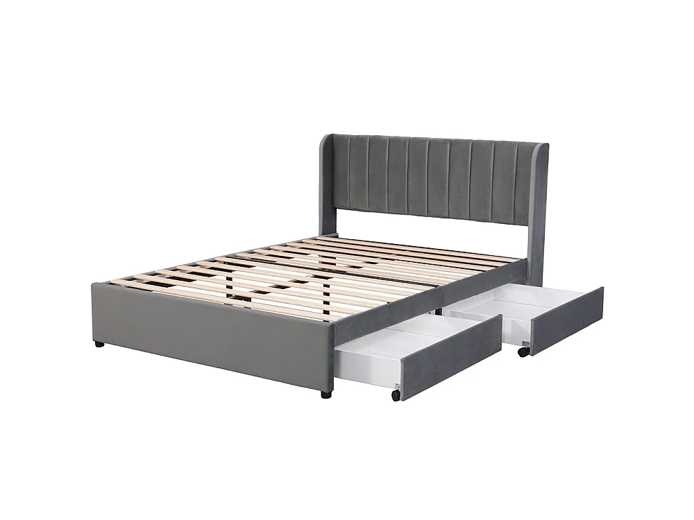 Lit coffre - 160 x 200 cm - avec sommier à lattes relevable - Gris - Sweiko
