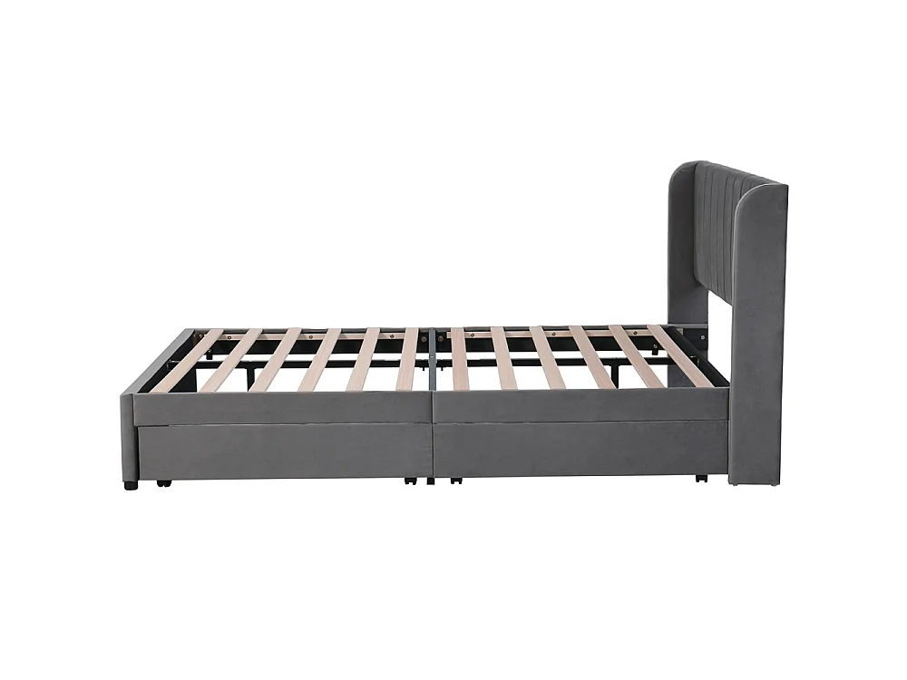 Lit coffre - 160 x 200 cm - avec sommier à lattes relevable - Gris - Sweiko