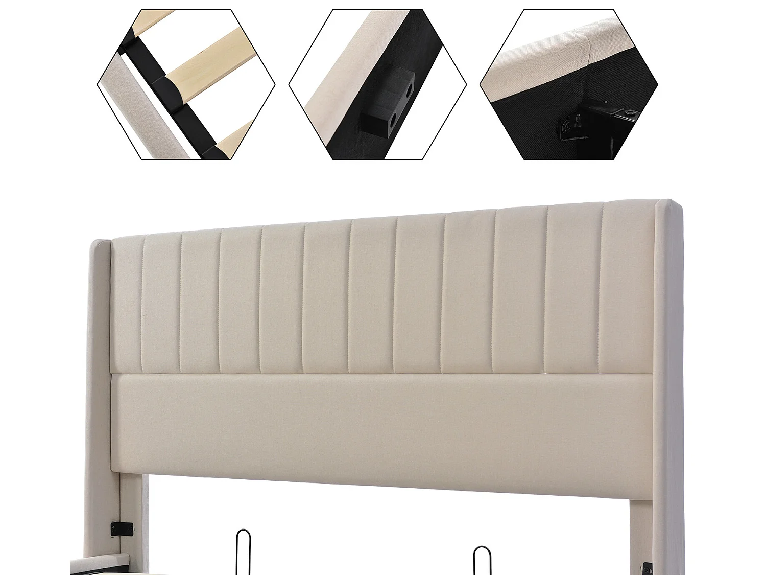 Lit coffre 160x200cm avec sommier à lattes relevable  - Beige - Sweiko