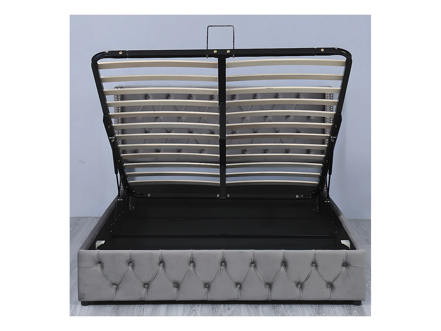 Lit coffre - 140 x 190 cm - avec sommier à lattes relevable - Gris - Sweiko