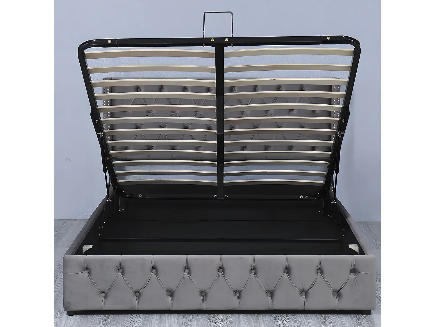 Lit coffre - 140 x 190 cm - avec sommier à lattes relevable - Gris - Sweiko