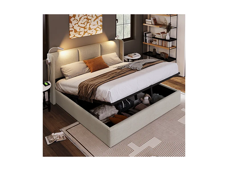 Lit coffre lit de rangement tiroirs cadre de lit - 160x200 cm Beige clair - Sweiko