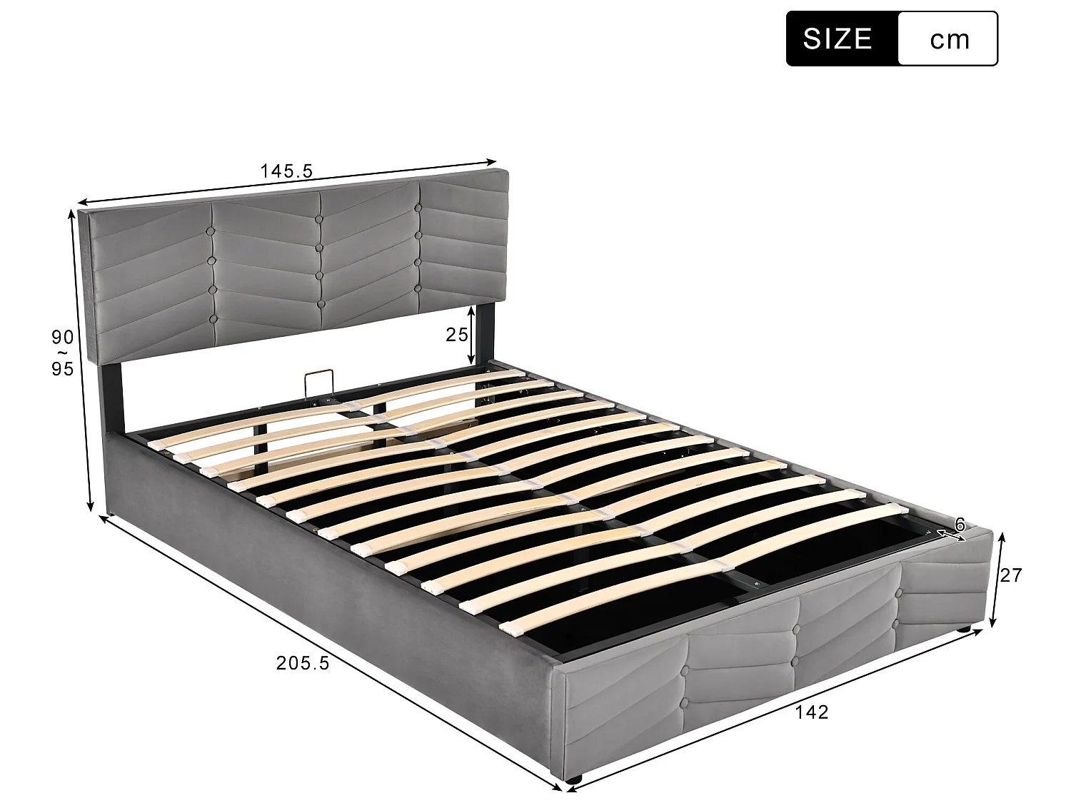 Lit adulte Lit coffre double 140 x 200 cm - Velours gris - Sweiko